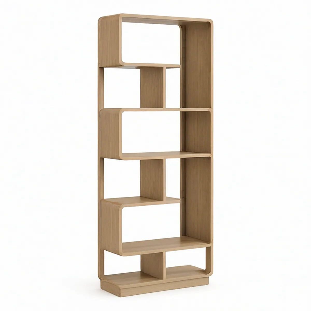Natural Oak Veneer Geometric Bookcase, 31.5 x 11.8 x 70.9 in