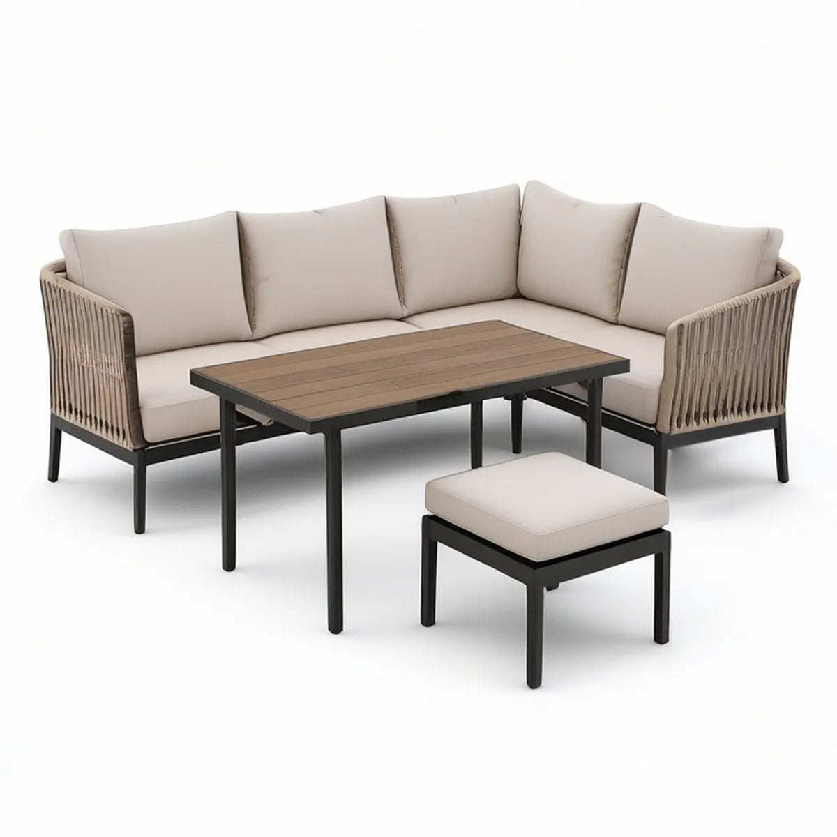 4-Piece Outdoor Patio Corner Sofa Set, 220 x 220 cm, Beige/Taupe/Brown/Black