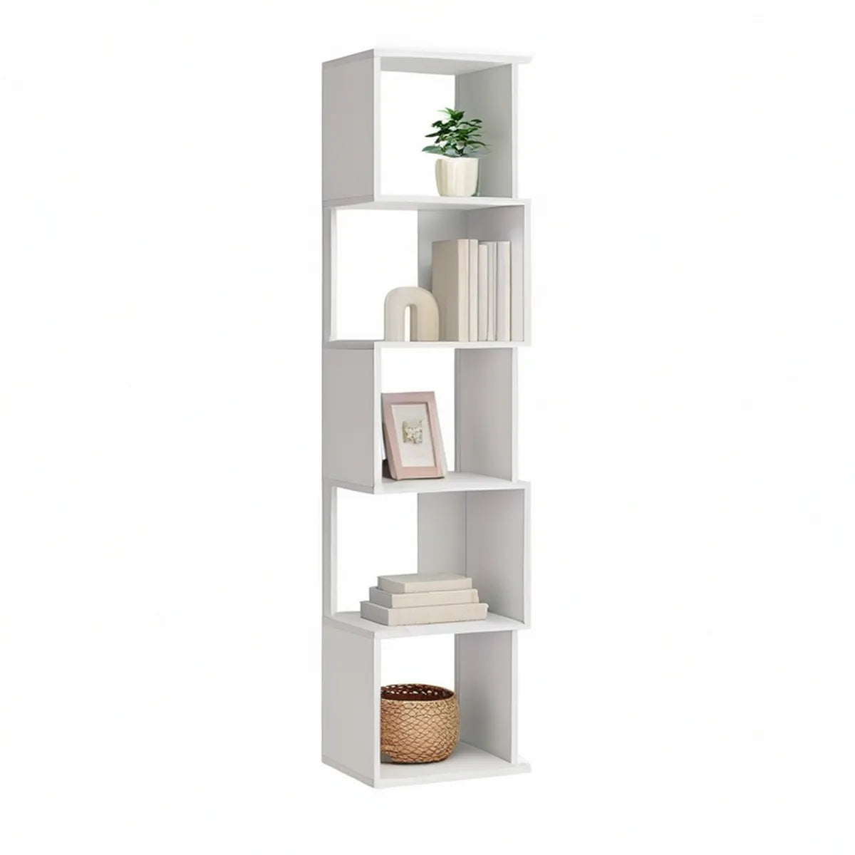 5-Tier Freestanding Storage Shelf, White Particleboard, 23.6 x 11.8 x 70.9 in