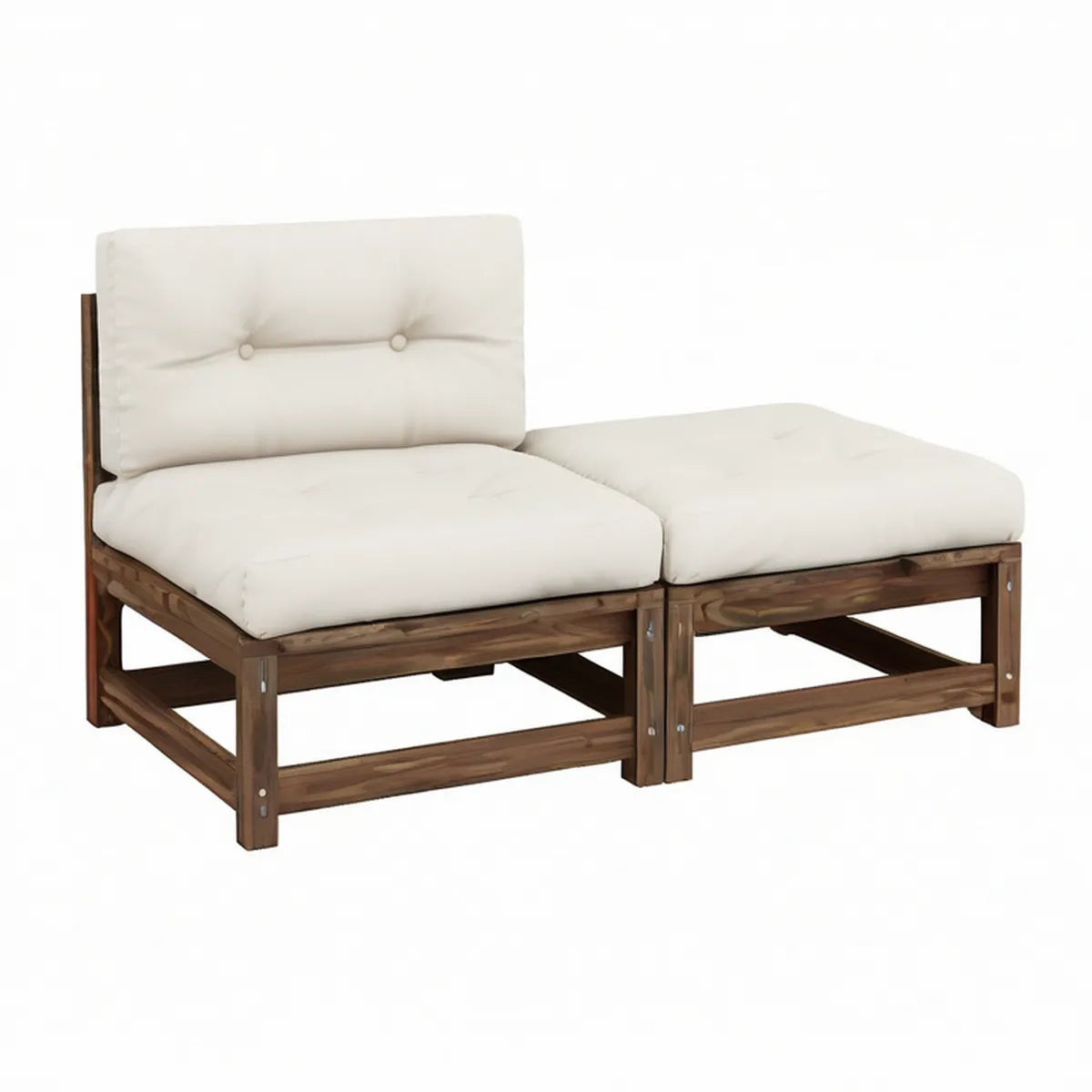 2-Piece Acacia Wood Outdoor Sectional, 55.1 x 27.6 x 24.8 in, Brown Frame with Cream Cushions