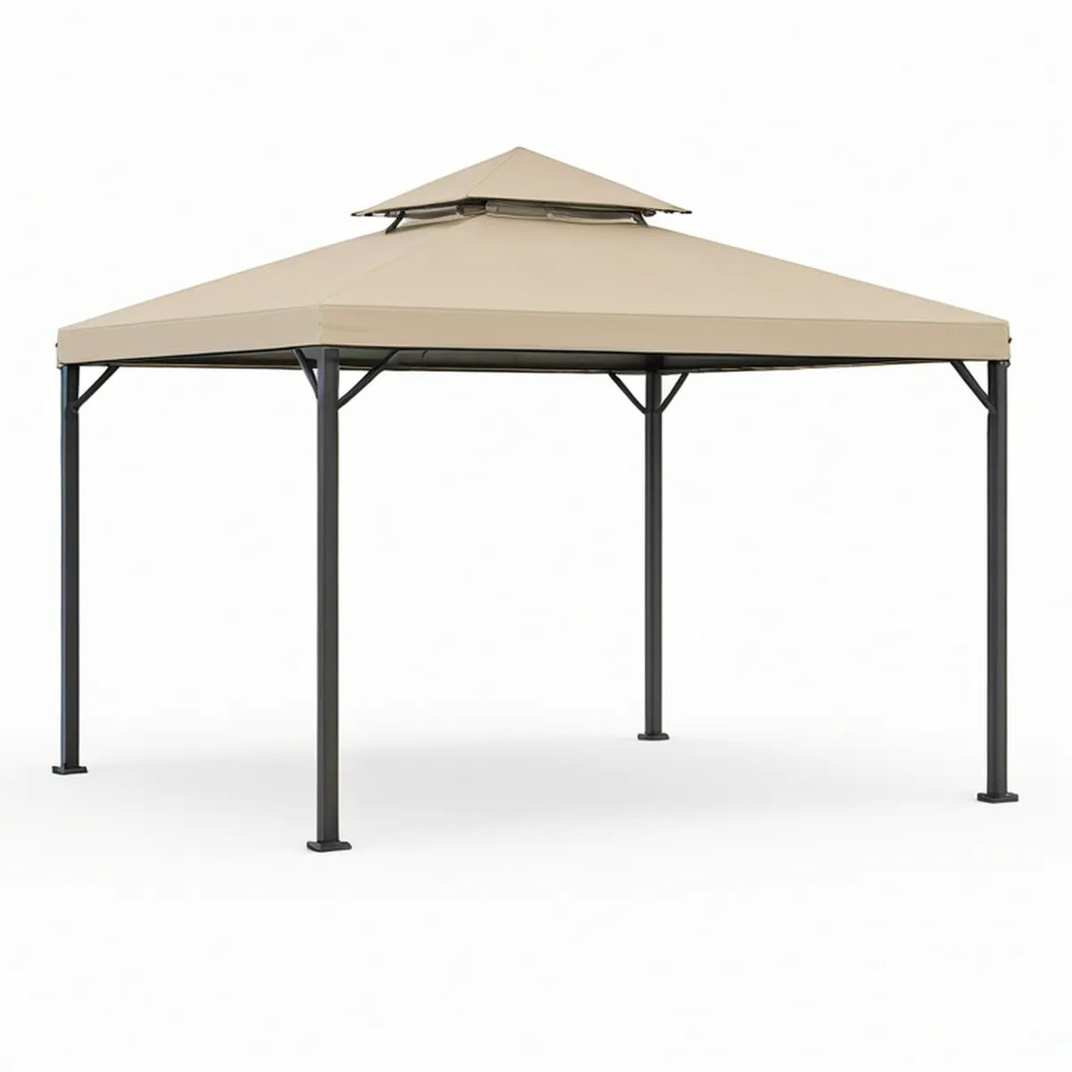 12 ft x 10 ft Beige Outdoor Patio Gazebo with Black Powder-Coated Steel Frame