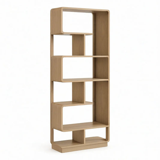 Natural Oak Veneer Geometric Bookcase, 31.5 x 11.8 x 70.9 in