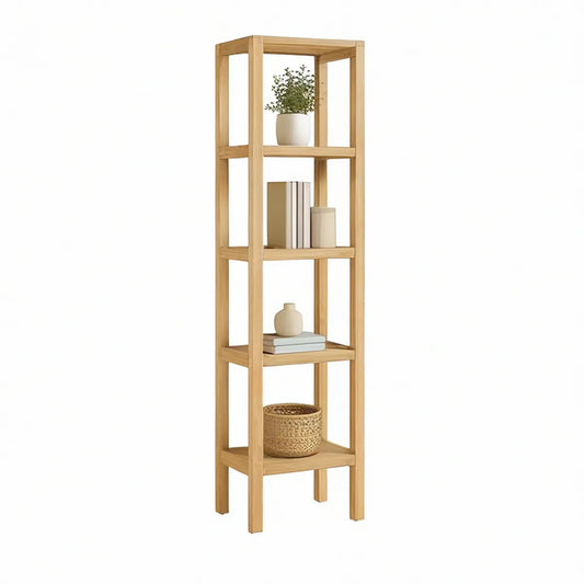 5-Tier Natural Bamboo Open Shelf Unit, 15.75 x 12.20 x 70.87 in