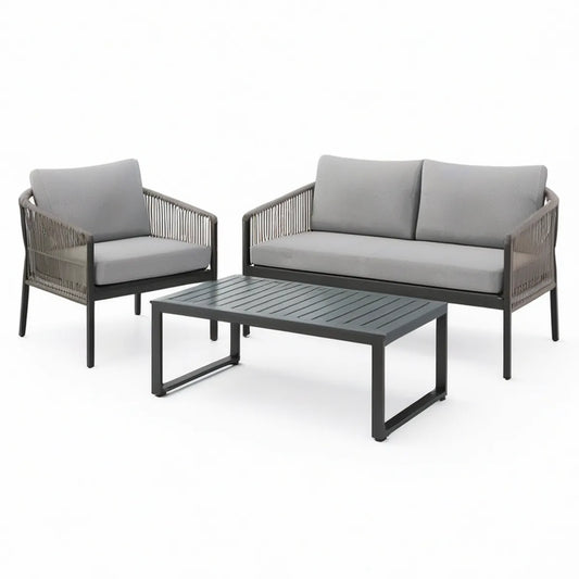 3-Piece Outdoor Patio Loveseat, Armchair and Coffee Table Set, Black/Dark Gray/Gray, Loveseat 51.2 x 27.6 x 30.3 in