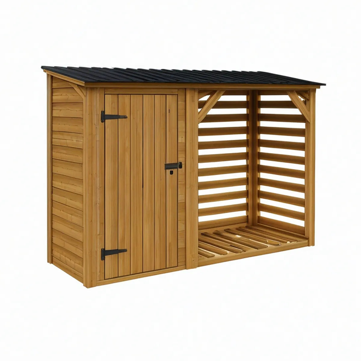 Natural Brown Solid Pine Garden Storage Shed with Open Log Bay, 78.7 x 31.5 x 63 in