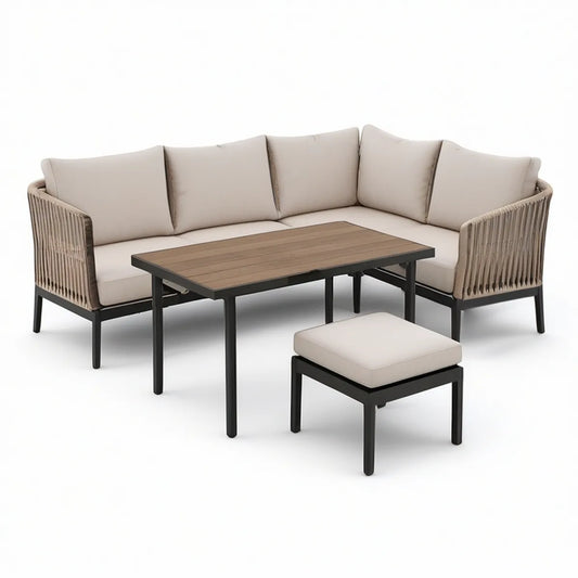 4-Piece Outdoor Patio Corner Sofa Set, 220 x 220 cm, Beige/Taupe/Brown/Black