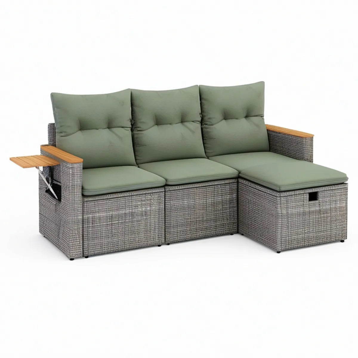 3-Piece Outdoor PE Rattan L-Shaped Sectional Sofa Set, 132 x 132 x 82 cm, Gray/Green/Natural