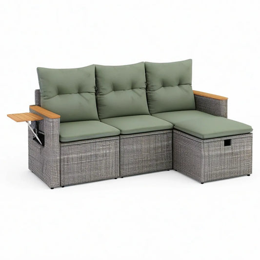 3-Piece Outdoor PE Rattan L-Shaped Sectional Sofa Set, 132 x 132 x 82 cm, Gray/Green/Natural