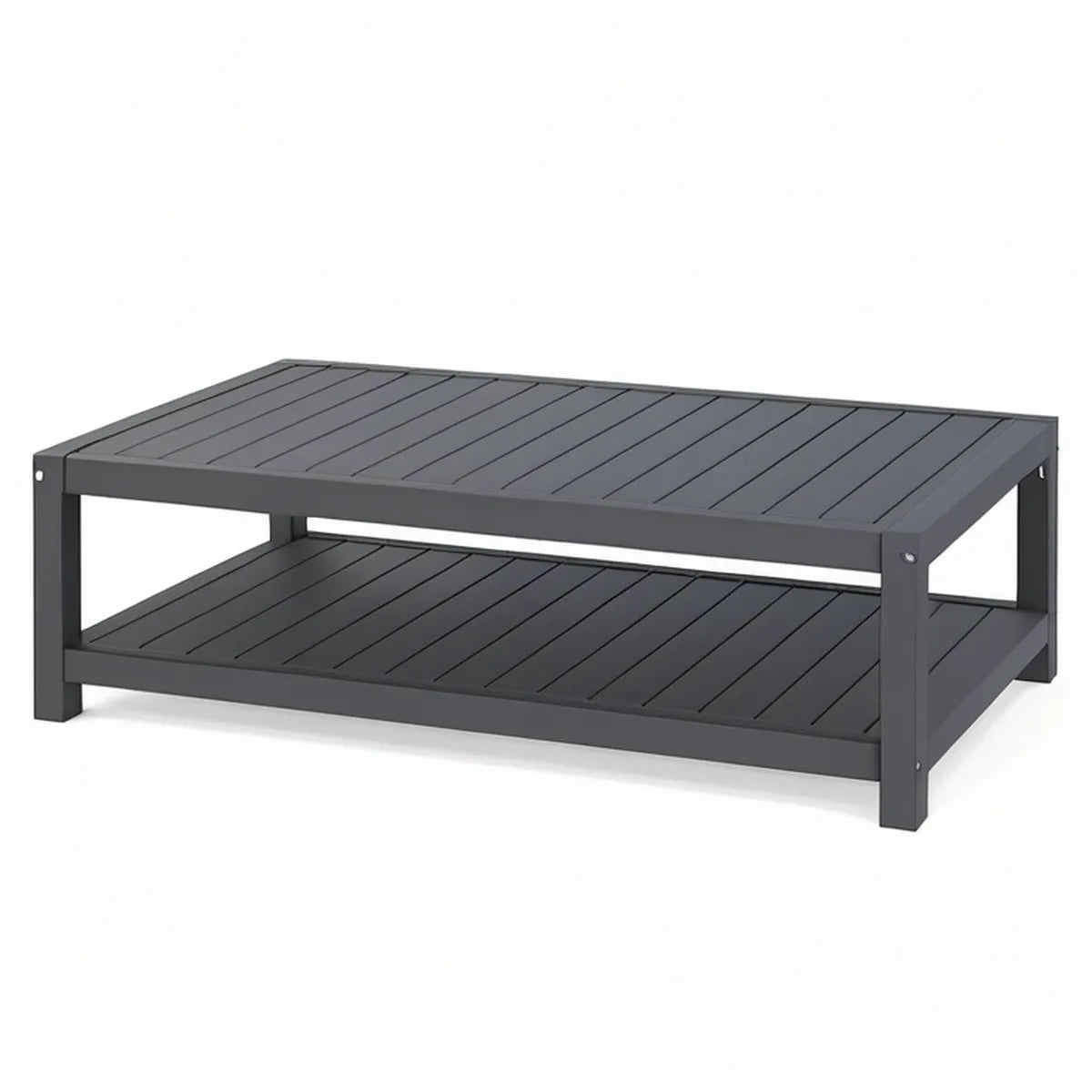Outdoor Coffee Table with Lower Shelf, 39.4 x 23.6 x 17.7 in, Powder-Coated Aluminum, Dark Gray