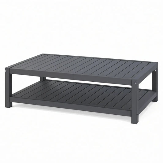 Outdoor Coffee Table with Lower Shelf, 39.4 x 23.6 x 17.7 in, Powder-Coated Aluminum, Dark Gray