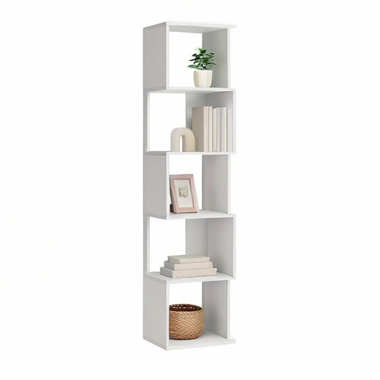 5-Tier Freestanding Storage Shelf, White Particleboard, 23.6 x 11.8 x 70.9 in