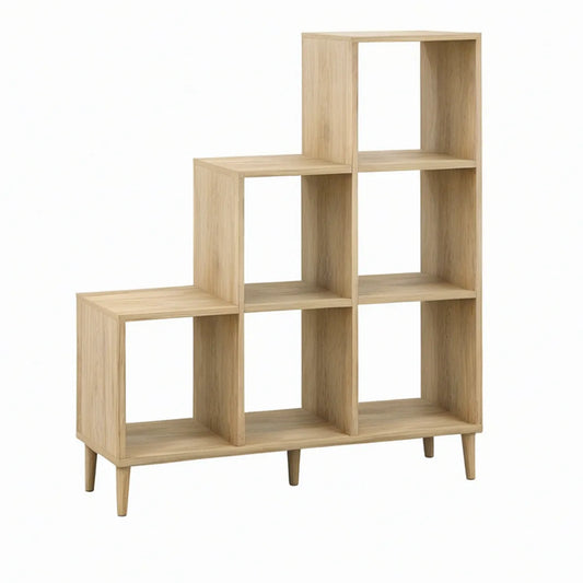 Light Oak 6-Cube Stair-Step Storage Unit, 47.2 x 11.8 x 63 in